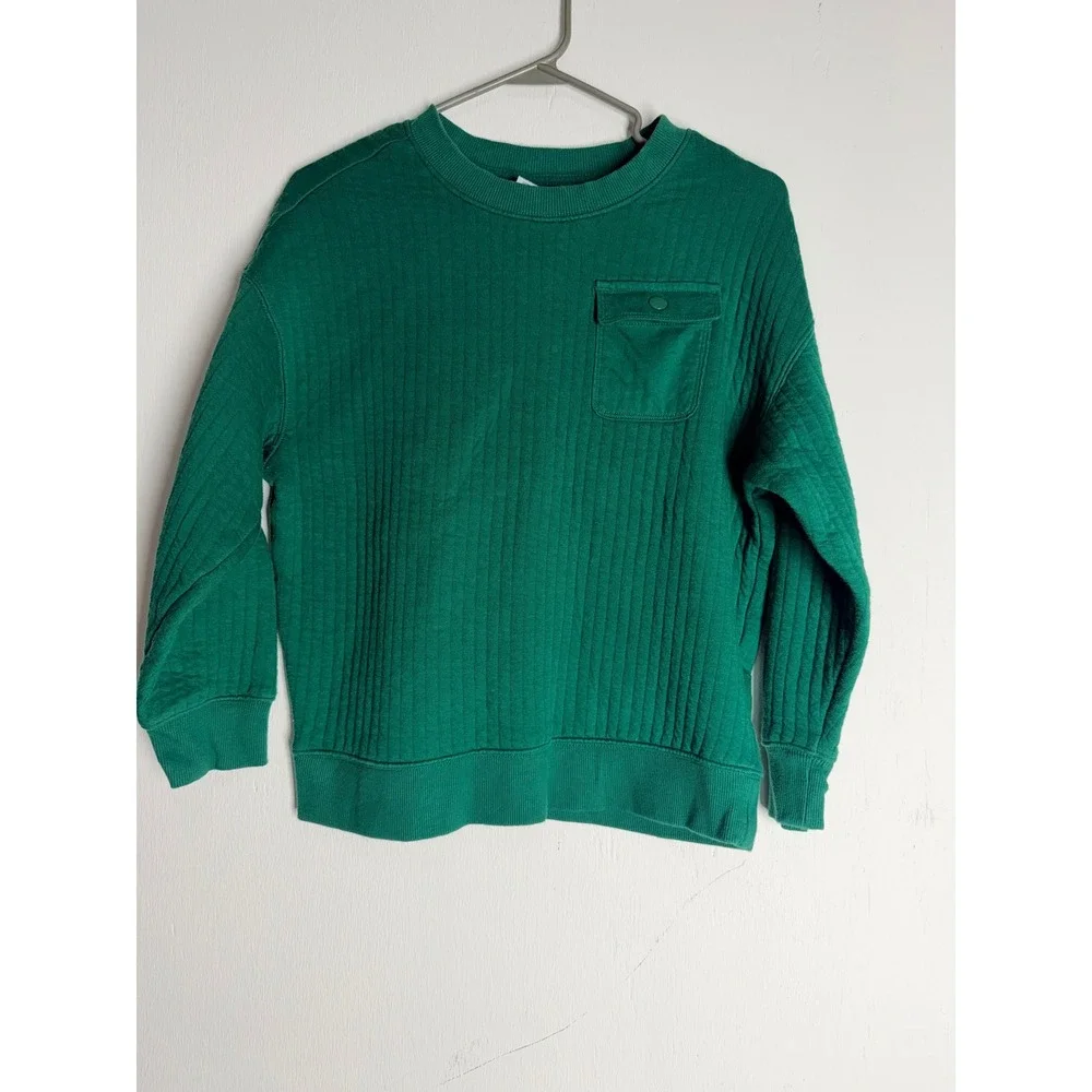 Old Navy Kid Green Quilted Oversized Sweatshirt Crewneck Pocket Pullover L 10-12